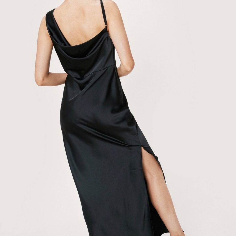 One Shoulder Satin Crow Neck Maxi Dress